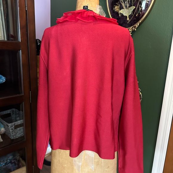 Boston Proper Red Ruffled Cardigan - Picture 7 of 10